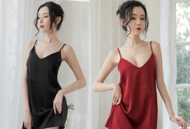 深V領絲質火辣吊帶性感誘惑氣質女睡裙